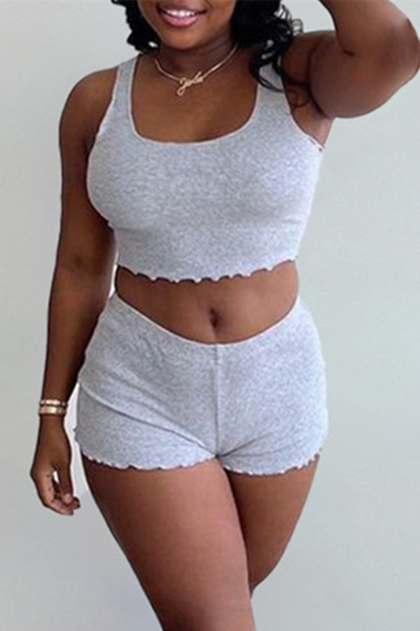 Light Gray Fashion Casual Solid Basic U Neck Sleeveless Two Pieces