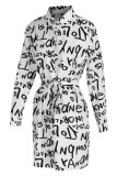 Yellow Casual Print Patchwork Buckle Turndown Collar Shirt Dress Dresses