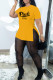 Yellow Fashion Casual Letter Print See-through Slit O Neck Short Sleeve Two Pieces