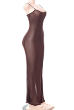 Brown Sexy Solid Mesh Spaghetti Strap Trumpet Mermaid Dresses