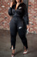 Black Fashion Sportswear Print Letter O Neck Long Sleeve Two Pieces