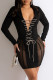 Black Fashion Sexy Solid Hollowed Out Patchwork See-through Turndown Collar Long Sleeve Dresses