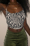 Zebra Sexy Print Patchwork Halter Tops