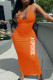 Orange Fashion Simplicity Print Letter V Neck One Step Skirt Dresses