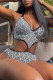 White Fashion Sexy Print Patchwork Backless Swimwears