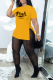 Yellow Casual Print Slit O Neck Short Sleeve Two Pieces
