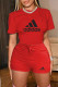 Red Fashion Casual Print Letter O Neck Short Sleeve Two Pieces