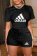 Black Fashion Casual Print Letter O Neck Short Sleeve Two Pieces