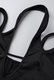 Black Sexy Solid Hollowed Out Patchwork Asymmetrical Collar Boot Cut Jumpsuits