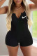 Black Fashion Casual Print V Neck Rompers