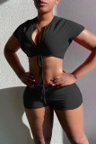 Red Fashion Casual Solid Bandage V Neck Short Sleeve Two Pieces