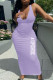 Light Purple Fashion Simplicity Print Letter V Neck One Step Skirt Dresses