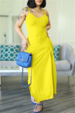 Blue Fashion Sexy Solid Draw String Frenulum Backless Spaghetti Strap Long Dress