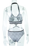 White Fashion Sexy Print Patchwork Backless Swimwears