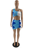 Purple Fashion Sexy Patchwork Draw String One Shoulder Sleeveless Two Pieces