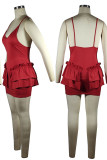 Red Sexy Solid Patchwork Stringy Selvedge Spaghetti Strap Sling Dress Dresses
