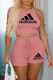 Pink Fashion Casual Print Letter O Neck Sleeveless Two Pieces