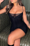 Black Sexy Solid Mesh Spaghetti Strap Pencil Skirt Dresses