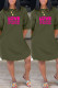Army Green Fashion Casual Print Letter O Neck Straight Dresses