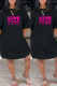 Black Fashion Casual Print Letter O Neck Straight Dresses