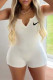 White Fashion Casual Print V Neck Rompers