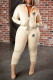 Khaki Fashion Sportswear Print Letter O Neck Long Sleeve Two Pieces
