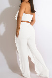 White Fashion Sexy Solid Split Joint Flounce Strapless Sleeveless Two Pieces