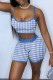 Blue Sexy Plaid Print Patchwork Spaghetti Strap Sleeveless Two Pieces