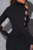 Black Sexy Solid Hollowed Out Half A Turtleneck Skinny Jumpsuits