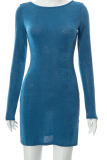 Blue Sexy Solid Mesh O Neck Pencil Skirt Dresses