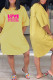Yellow Fashion Casual Print Letter O Neck Straight Dresses