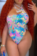 Pink Sexy Print Patchwork Tie-dye Swimwears