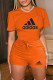Orange Fashion Casual Print Letter O Neck Short Sleeve Two Pieces