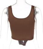 Brownness Sexy Solid Patchwork Square Collar Tops