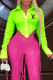 Fluorescent Green Fashion Sexy Print Letter Turndown Collar Tops