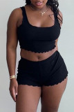 Pink Fashion Casual Solid Basic U Neck Sleeveless Two Pieces