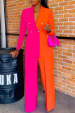 Orange Fashion Casual Solid Patchwork Turndown Collar Long Sleeve Two Pieces