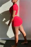 Red Fashion Casual Solid Bandage V Neck Short Sleeve Two Pieces