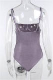 Purple Sexy Casual Solid Backless Spaghetti Strap Skinny Romper