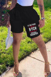 Black Fashion Casual Print Basic Regular High Waist Shorts