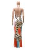 Leopard Print Sexy Leopard Patchwork Halter Sleeveless Two Pieces
