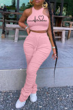 Pink Casual Sportswear Print Patchwork Fold O Neck Sleeveless Two Pieces