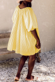 Pink Casual Plaid Patchwork V Neck Cake Skirt Dresses