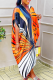 Orange Casual Print Patchwork V Neck Straight Dresses