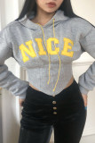 Navy Blue Casual Street Solid Embroidered Bandage Patchwork Asymmetrical Hooded Collar Tops