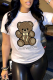 White Fashion Cute Character Patchwork Letter O Neck T-Shirts