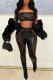 Black Sexy Solid Patchwork See-through Strapless Sleeveless Two Pieces