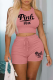 Pink Casual Print Patchwork O Neck Sleeveless Two Pieces