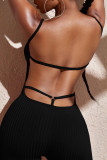 Black Sexy Solid Split Joint Backless Spaghetti Strap Skinny Jumpsuits