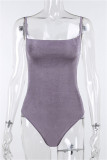 Purple Sexy Casual Solid Backless Spaghetti Strap Skinny Romper